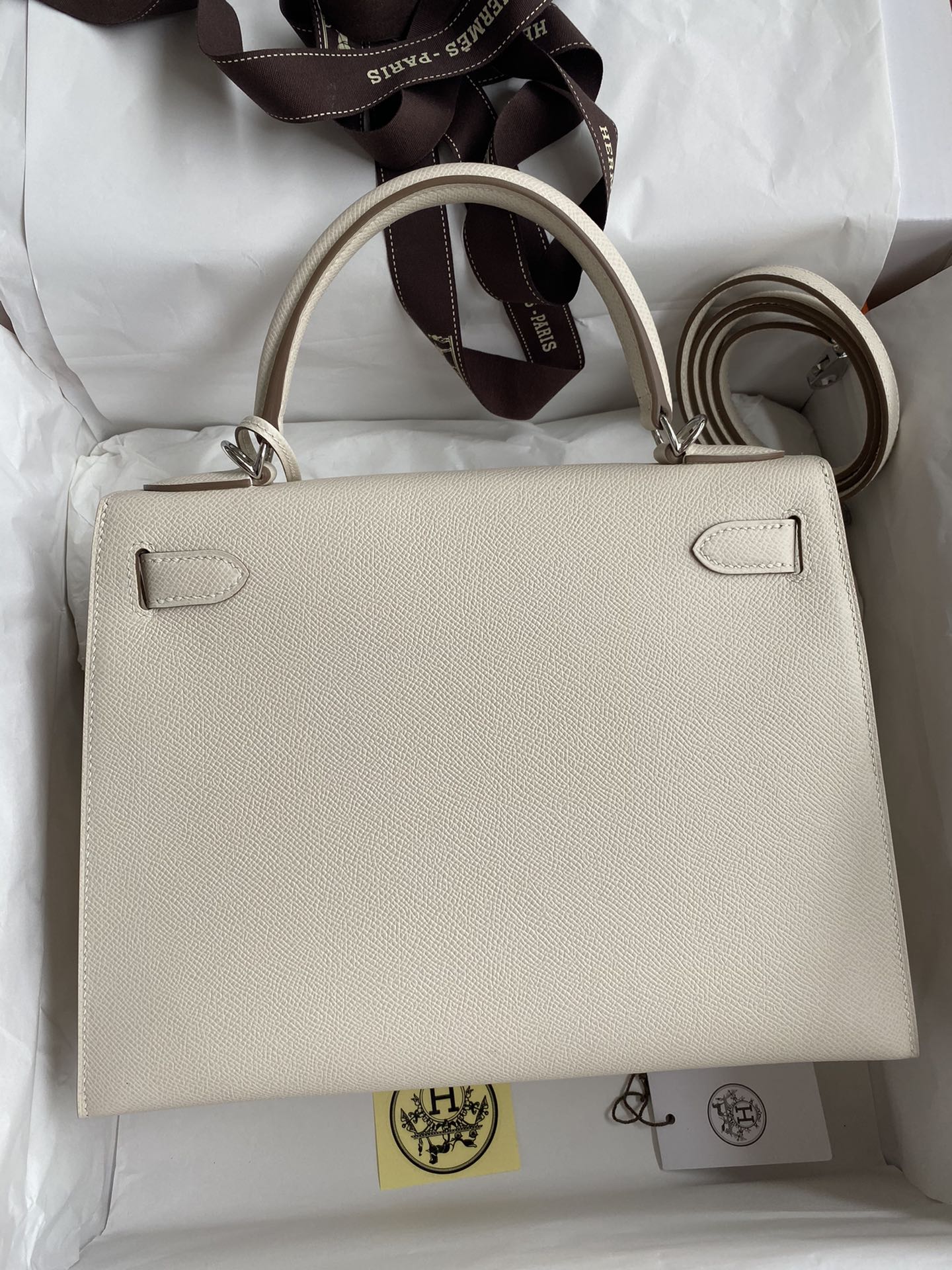 Hermes Kelly 28cm Handbag Shoulder Bag in Cream White Epsom Leather